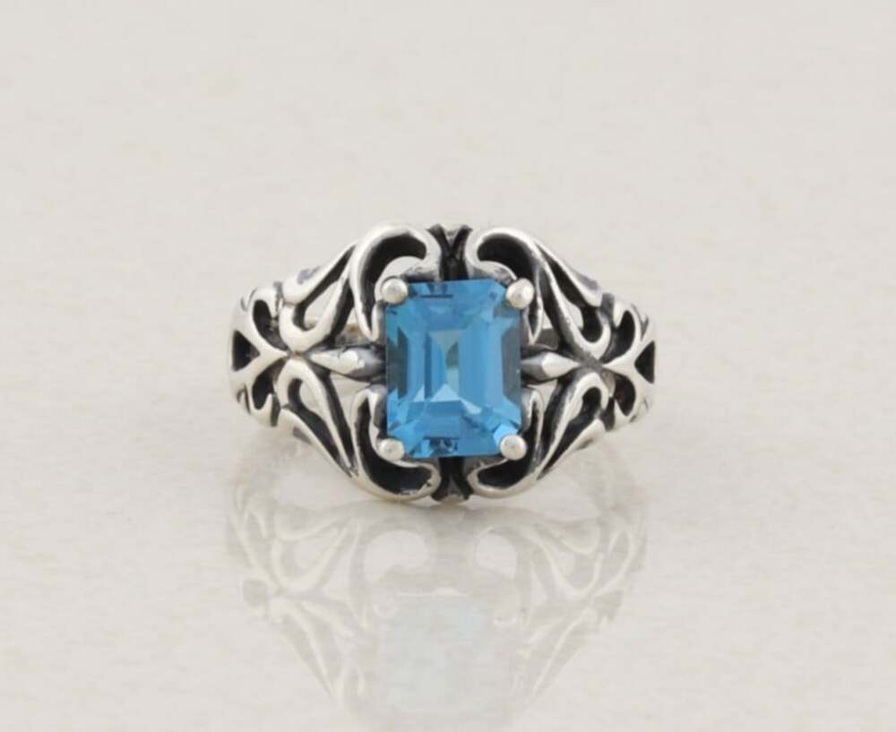 Sterling Silver Natural Blue Topaz Ring Size 6 1/4